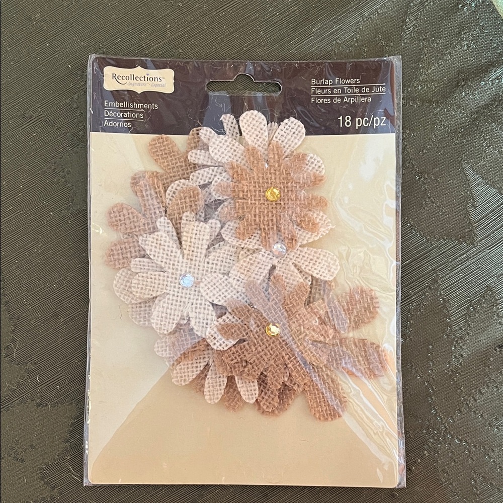 Recollections Burlap Flower Embellishments - Beige & Light Brown